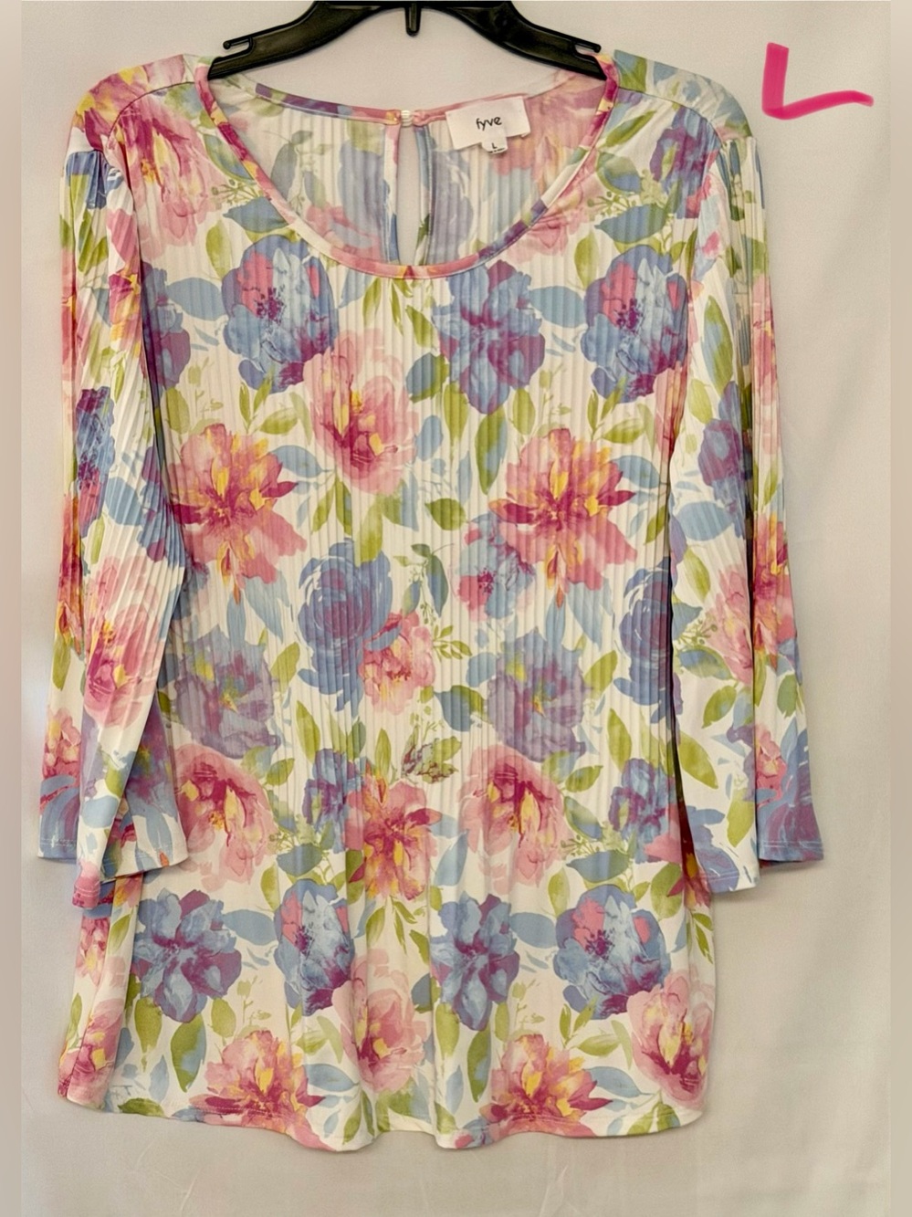 Frye Pastel Floral Pleated Scoop-Neck Tunic in Pink, Blue & Green